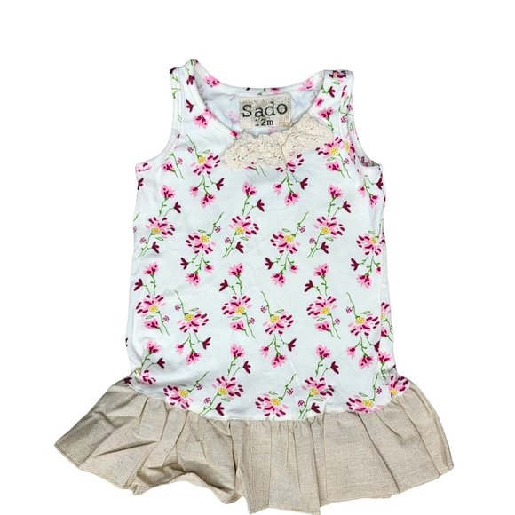 Sado NWT floral tank top with linen peplum ruffle hem and lace detail size 12m - Picture 1 of 4